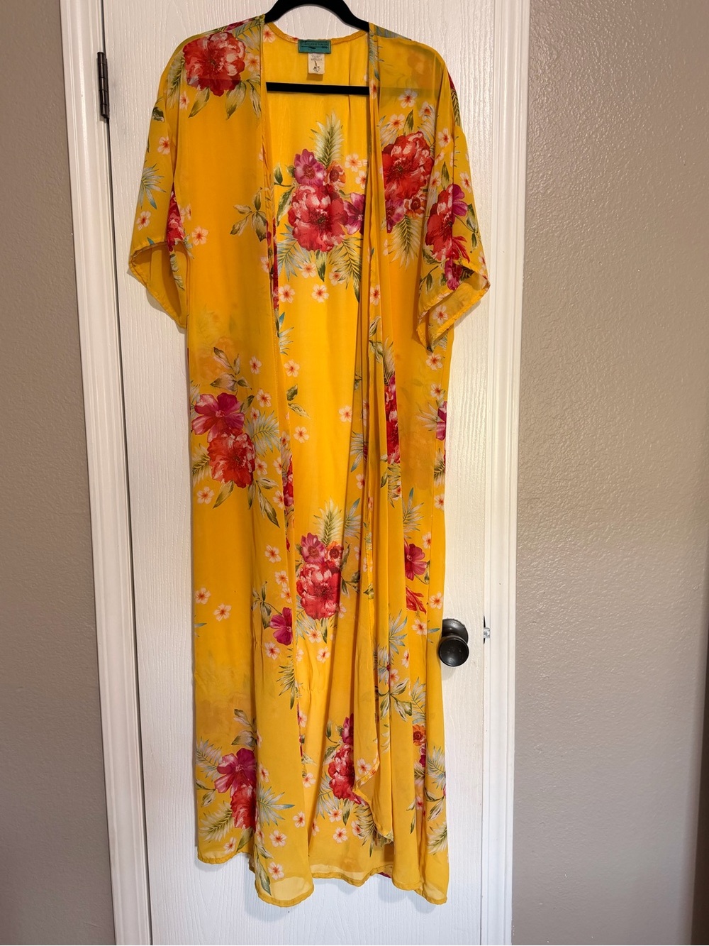 Turquoise Haven Floral Yellow Kimono Duster